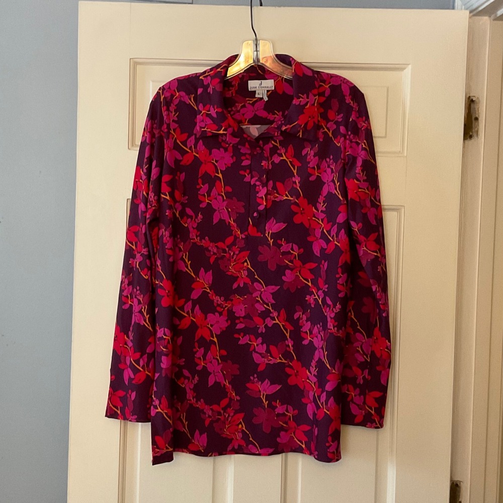 Jude Connally Jude Cloth Floral Popover Top Purple Pink‎ L Floral Preppy Travel